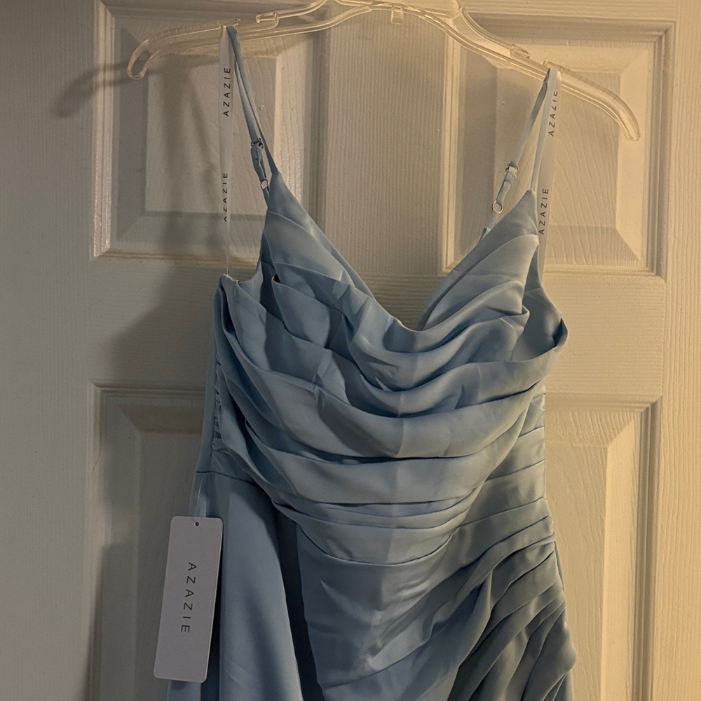 Azazie Sky Blue Strapless Gown